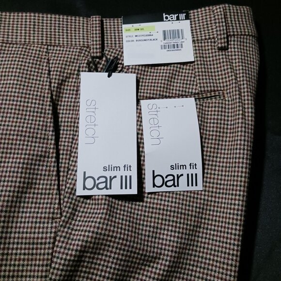 NEW Bar III Check Print Suit Separate Slim Fit Suit Pants Burgundy/Black, 30x32 - Picture 12 of 15
